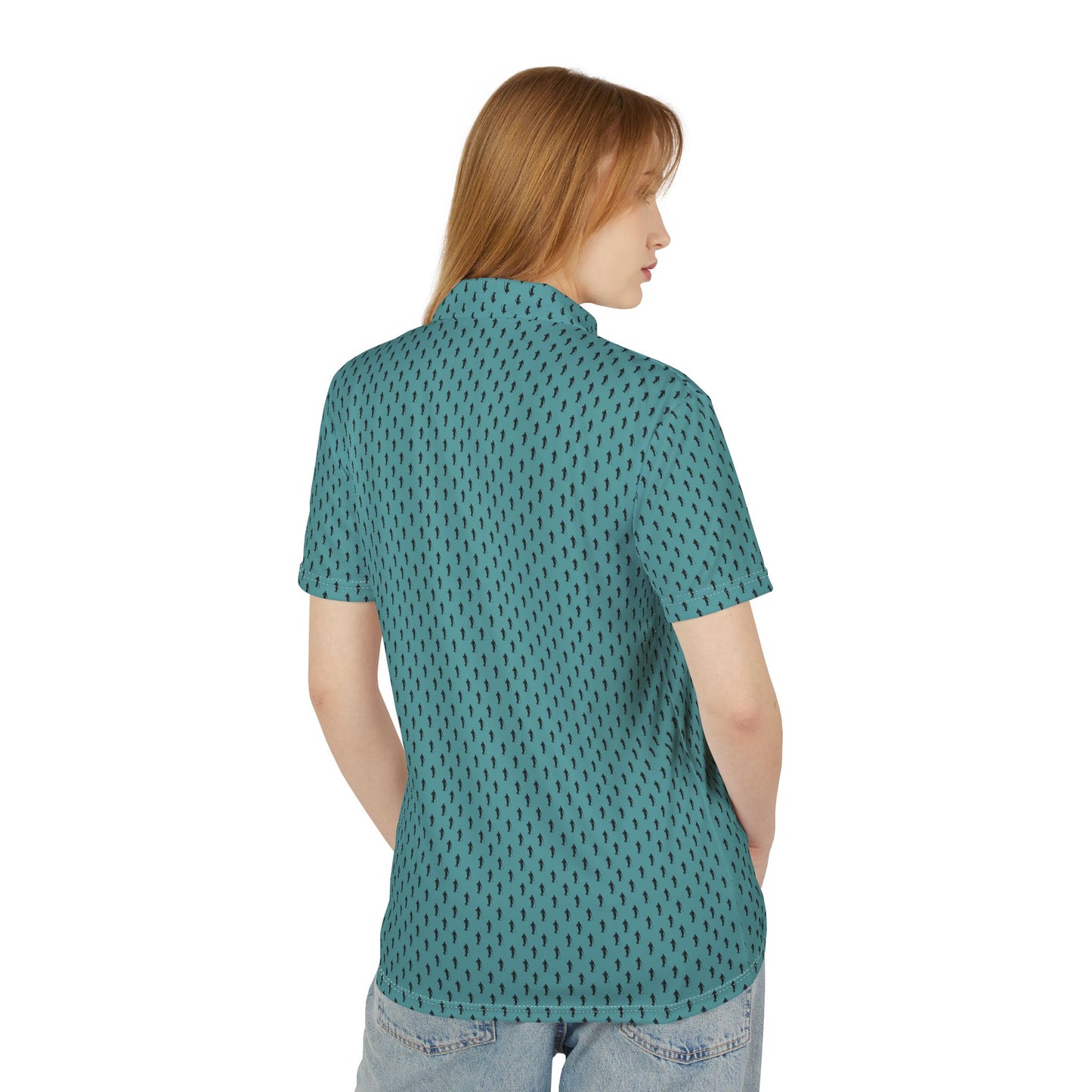 Golfer Silhouette Pattern Blue Unisex Polo Shirt (AOP)