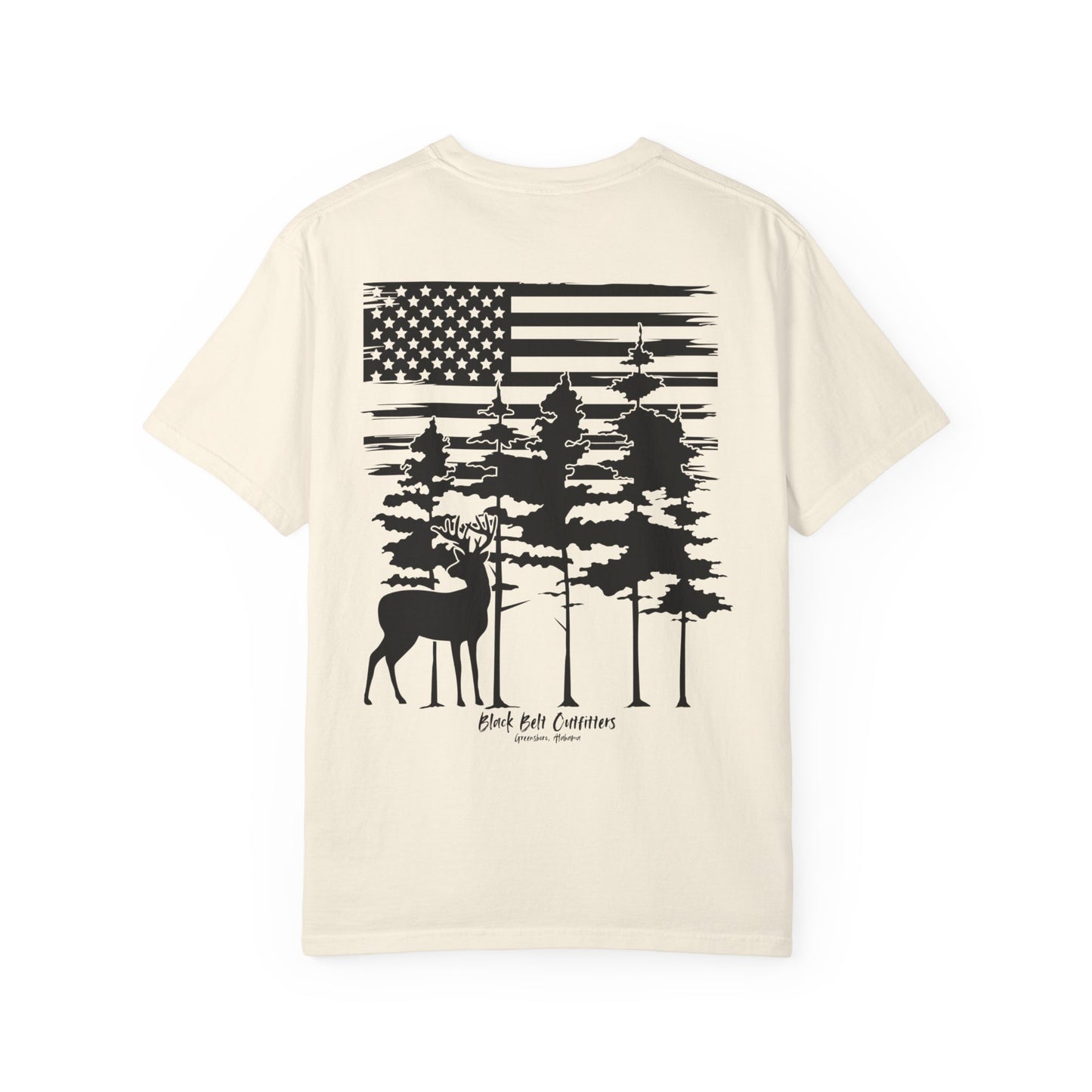 American Flag Whitetail Unisex Garment-Dyed Pocket T-Shirt