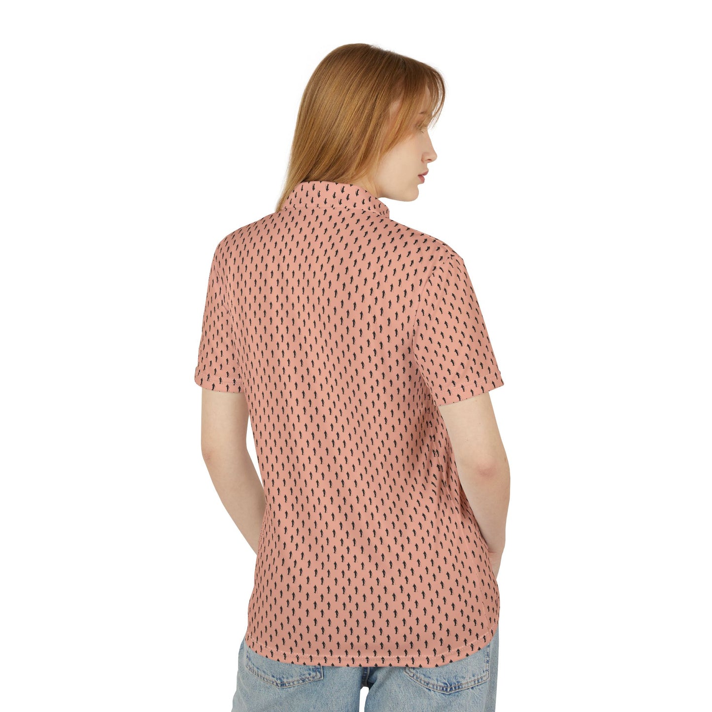 Golfer Silhouette Pattern Pink Unisex Polo Shirt (AOP)