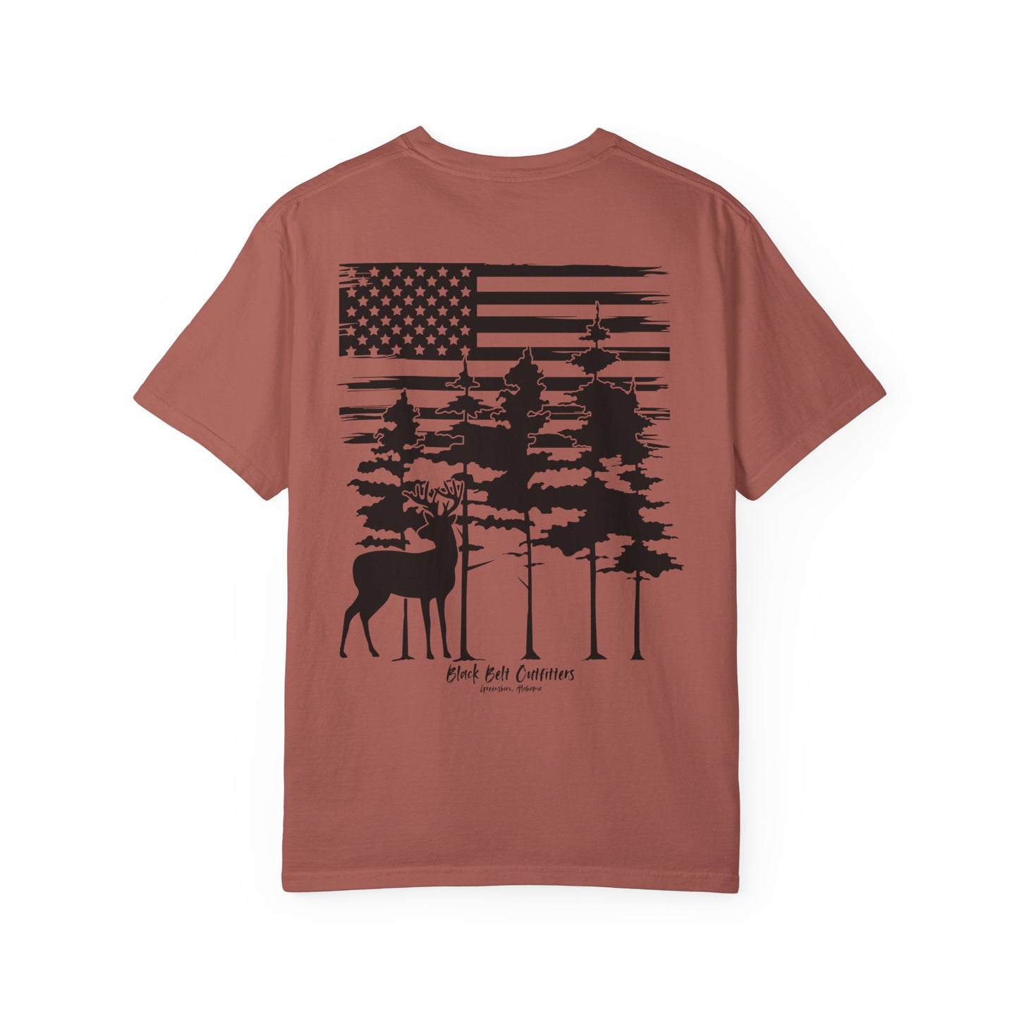 American Flag Whitetail Unisex Garment-Dyed Pocket T-Shirt