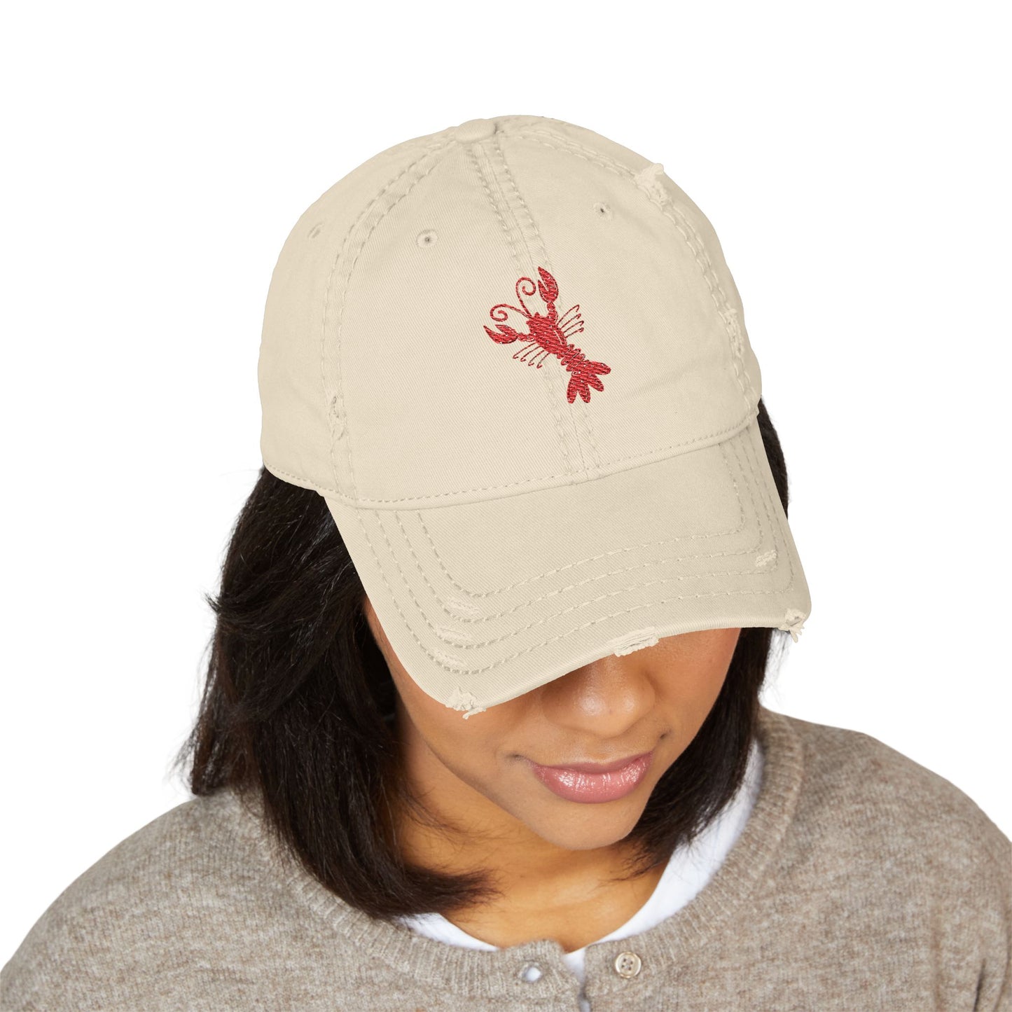 Crawfish Embroidered Distressed Dad Hat, Casual Summer Cap, Beach Style, Fishing Gift for Dad, Vintage Baseball Hat