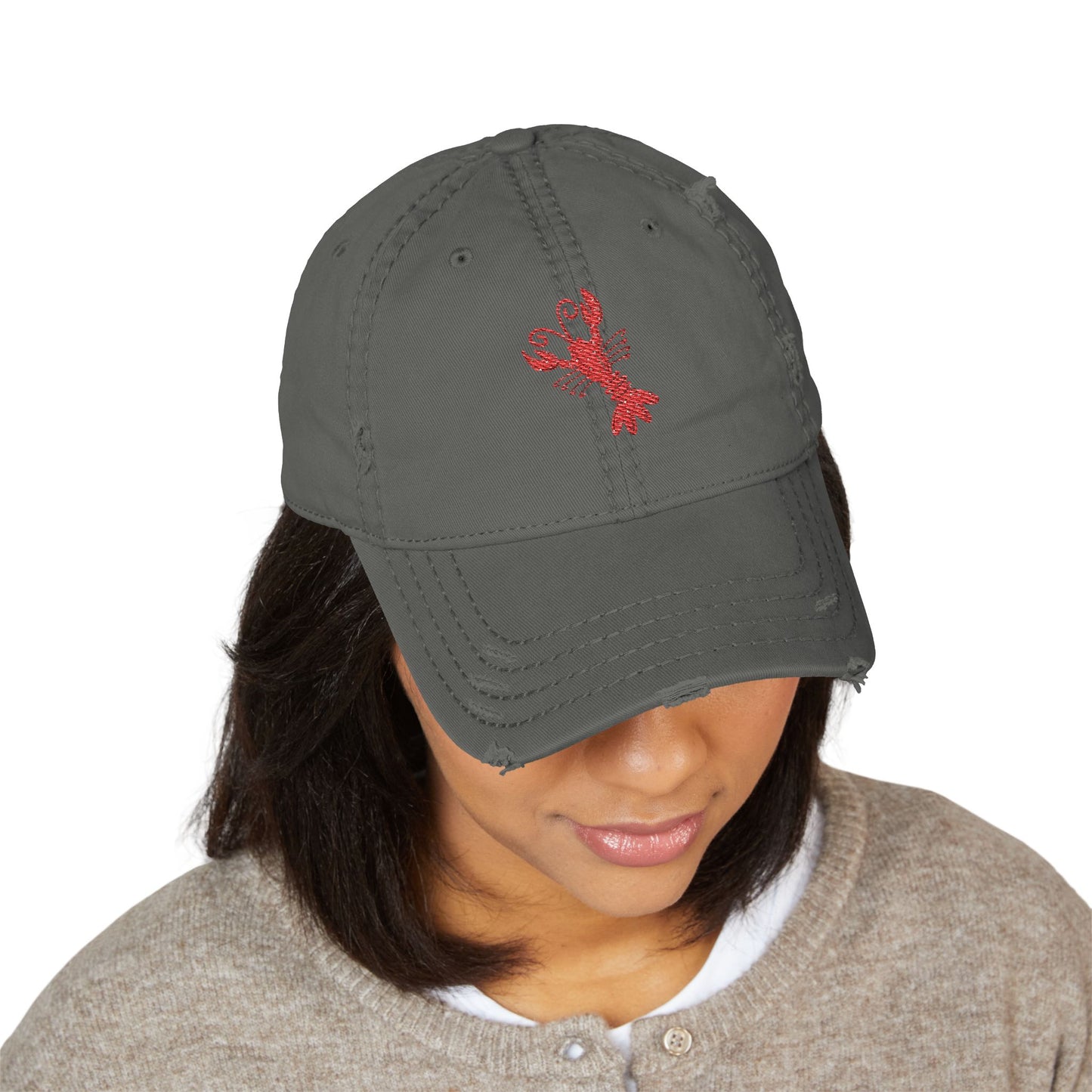 Crawfish Embroidered Distressed Dad Hat, Casual Summer Cap, Beach Style, Fishing Gift for Dad, Vintage Baseball Hat