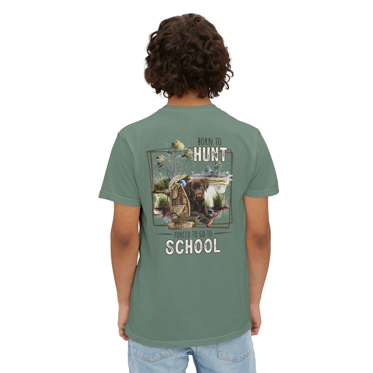 Black belt outfitters Born hunt forced school, southern guy design, ole boy , duck hunting dog, hunting Unisex Garment-Dyed Pocket T-Shirt