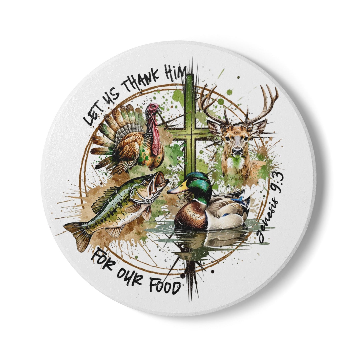 Wildlife Let Us Thank Him for Our Food Ceramic Coaster, Nature Lover Gift, Rustic Home Decor, Thanksgiving Tableware, Outdoor Enthusiast