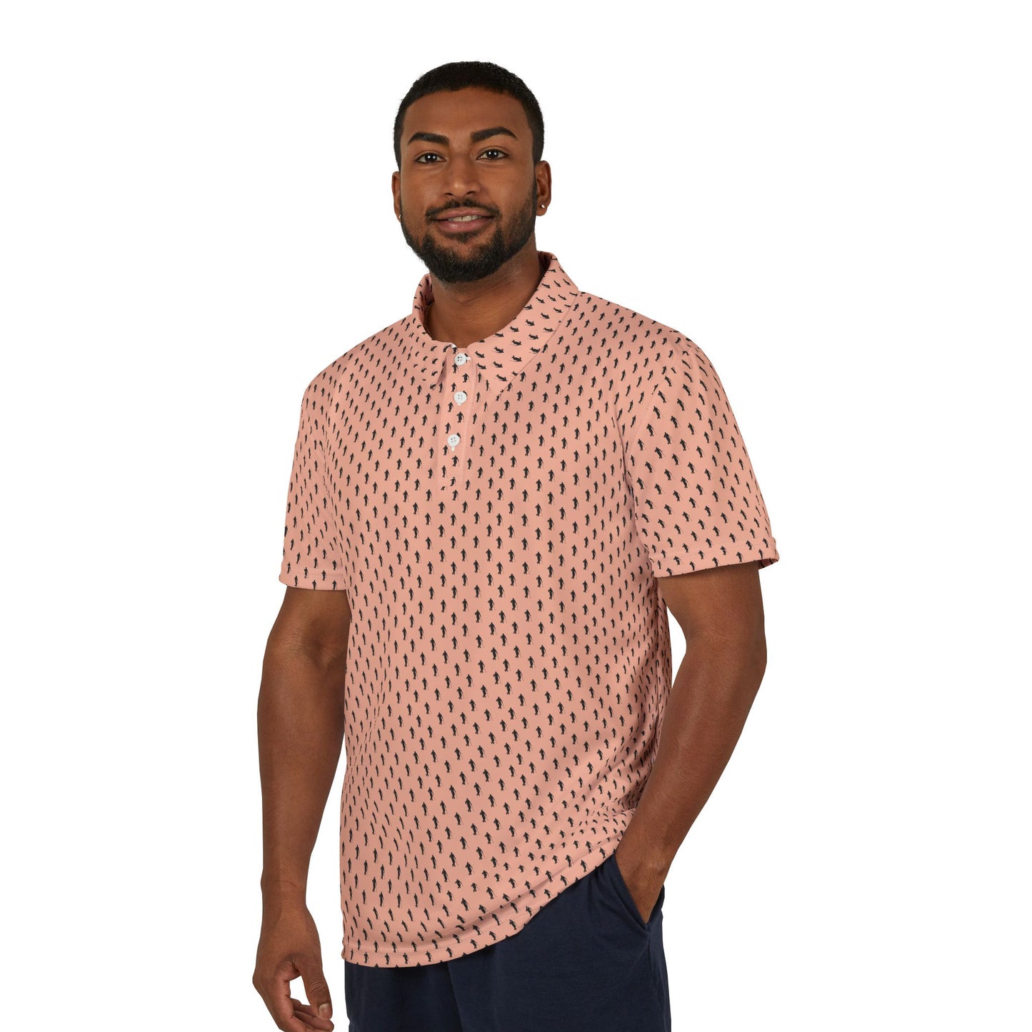 Golfer Silhouette Pattern Pink Unisex Polo Shirt (AOP)