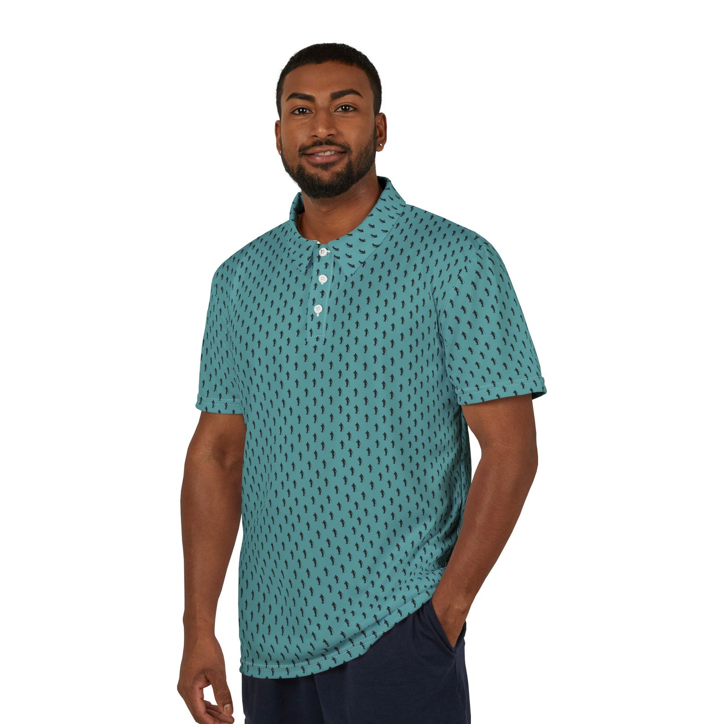 Golfer Silhouette Pattern Blue Unisex Polo Shirt (AOP)