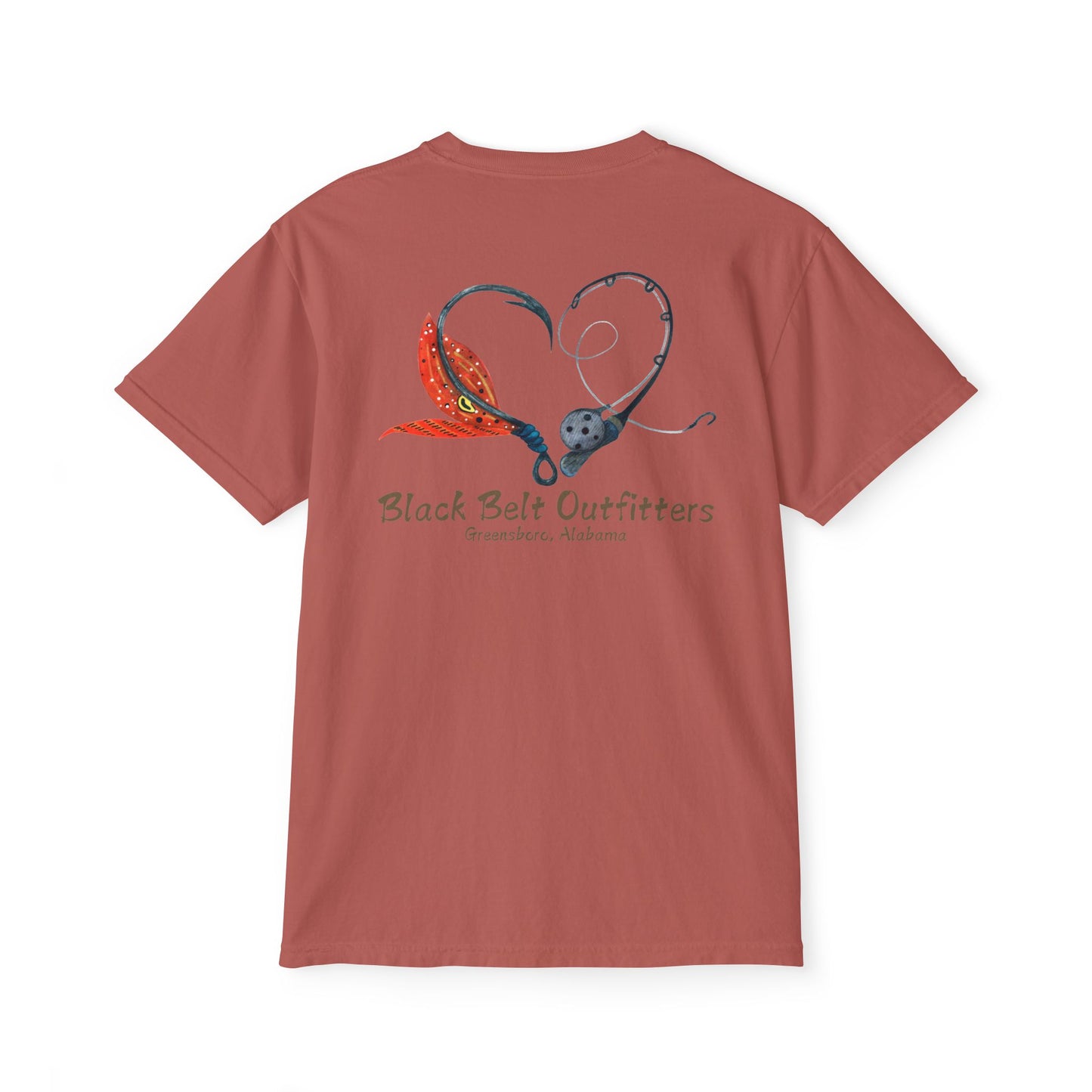 Black belt outfitters Fishing Poles Heart Unisex Garment-Dyed Pocket T-Shirt