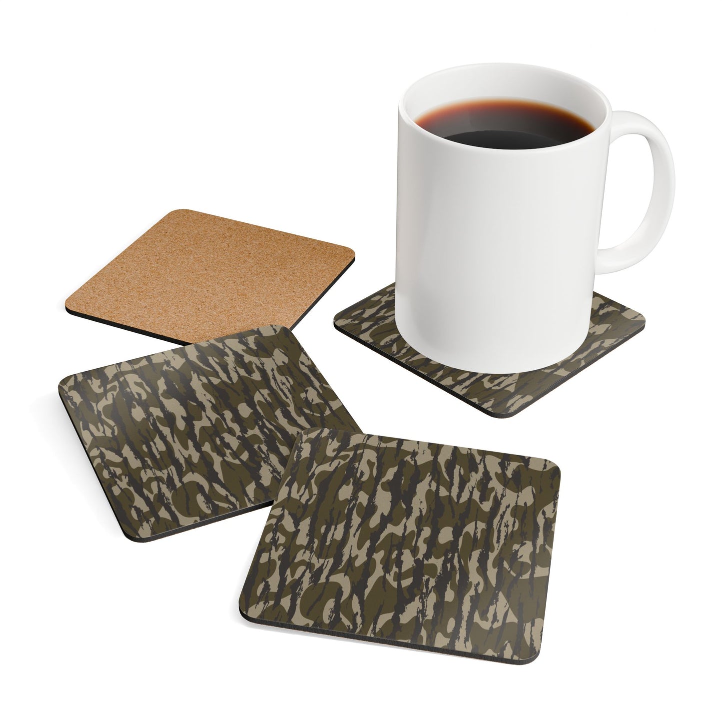 Bottomland Camo Corkwood Coaster Set, Rustic Home Decor, Eco-Friendly Gifts, Drink Coasters, Unique Kitchen Accessories, Nature Lovers Gift