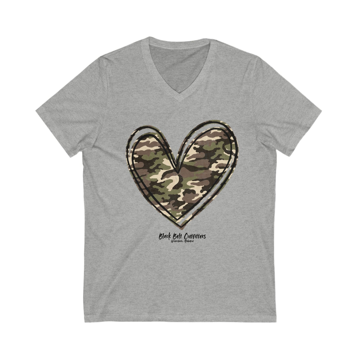 Camo Heart V-Neck Tee, Vintage Floral Shirt, Gift for Nature Lovers, Summer Casual Wear, Eco-Friendly Fashion