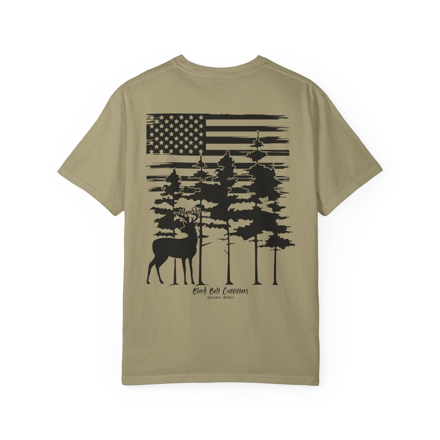 American Flag Whitetail Unisex Garment-Dyed Pocket T-Shirt