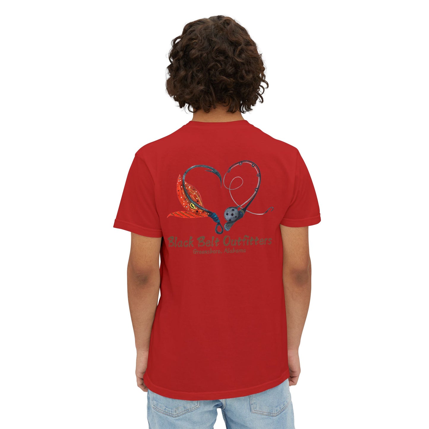 Black belt outfitters Fishing Poles Heart Unisex Garment-Dyed Pocket T-Shirt