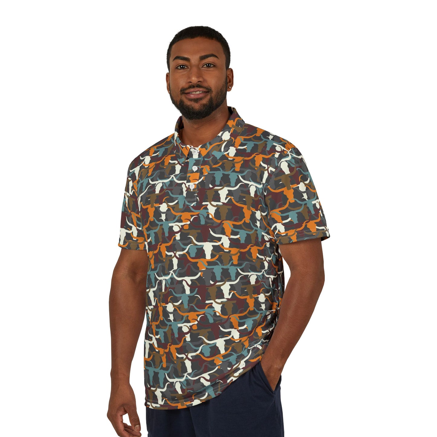 Custom Longhorn Camo Unisex Polo Shirt, Casual Wear, Outdoor Adventures, Gift for Him, Summer Look