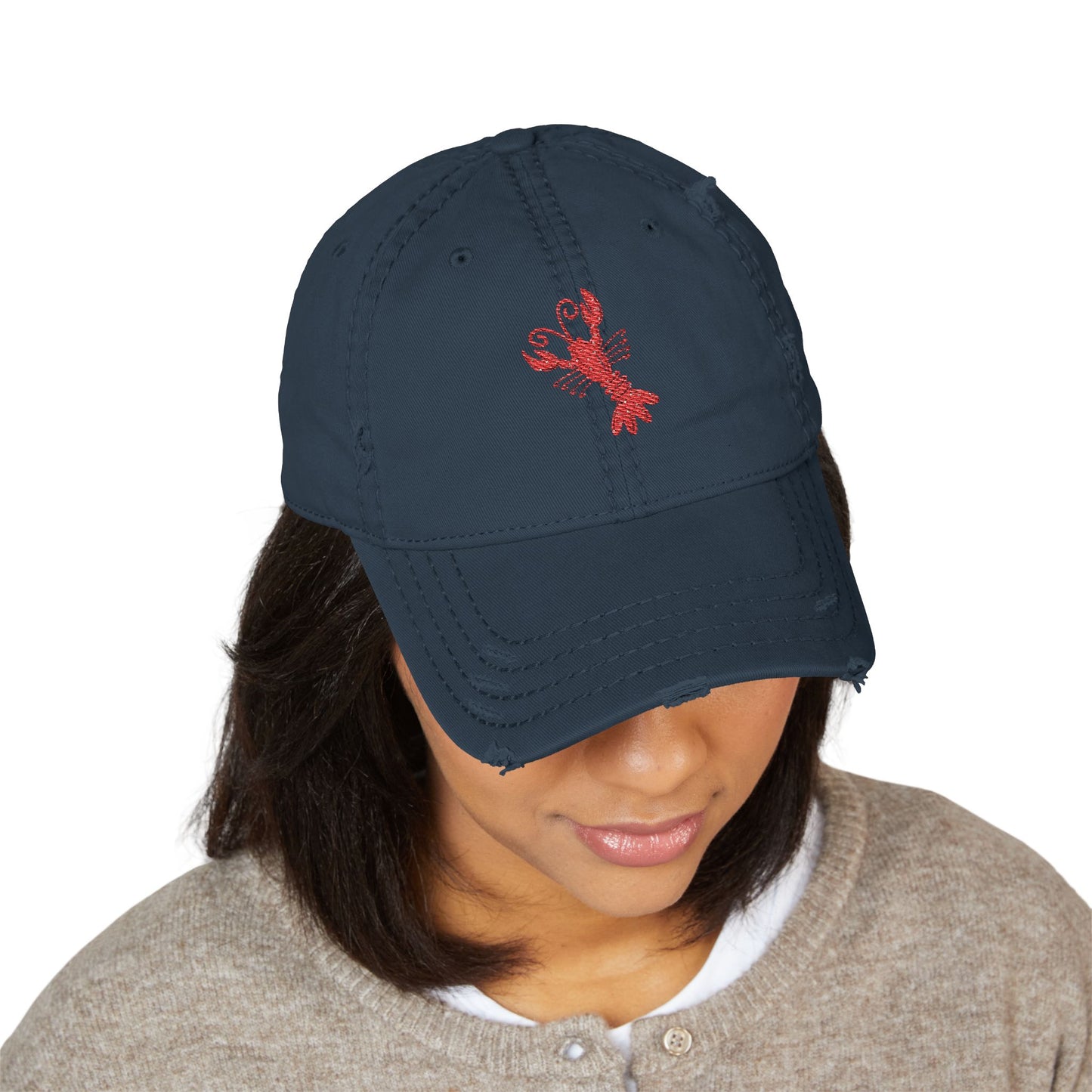 Crawfish Embroidered Distressed Dad Hat, Casual Summer Cap, Beach Style, Fishing Gift for Dad, Vintage Baseball Hat