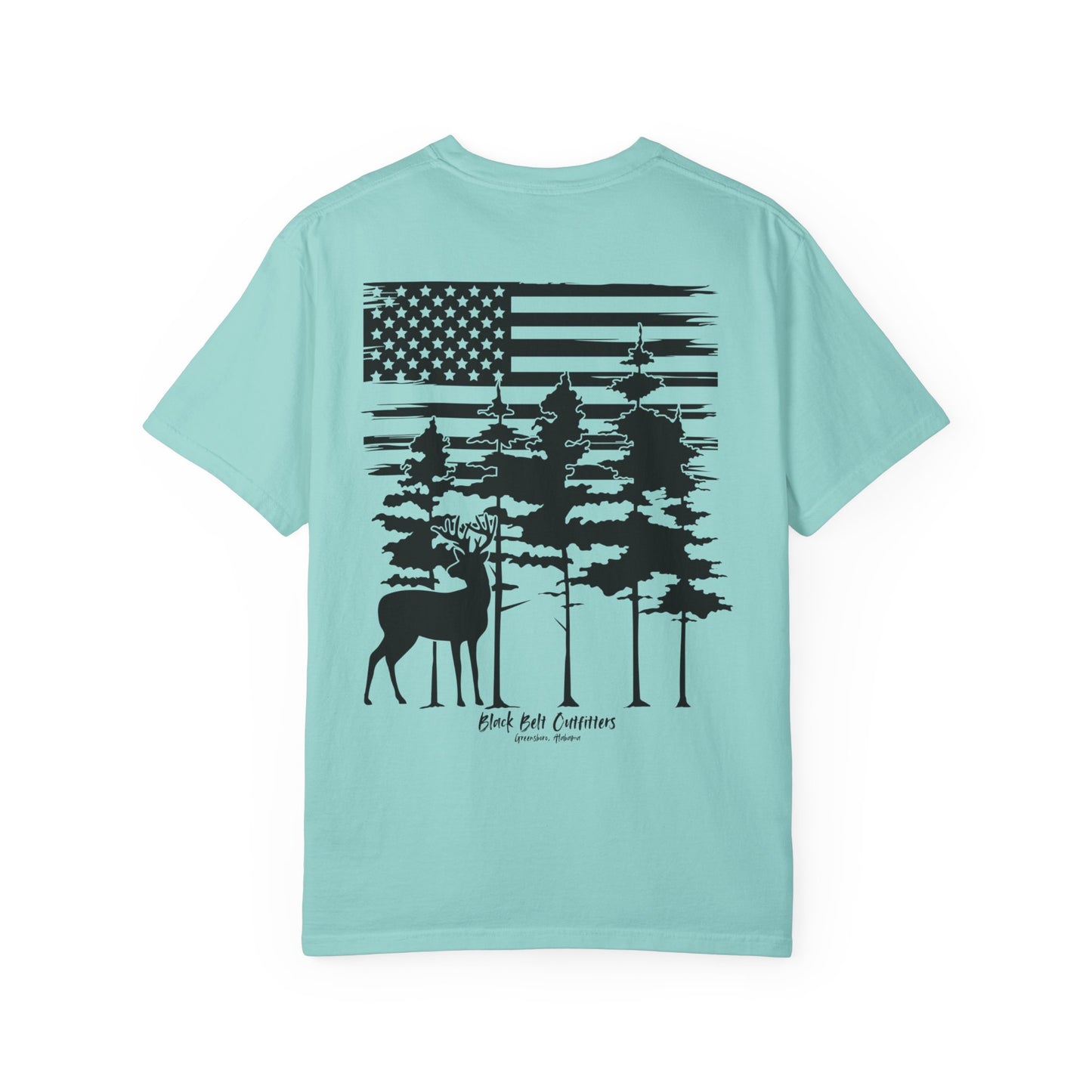 American Flag Whitetail  Unisex Garment-Dyed Pocket T-Shirt