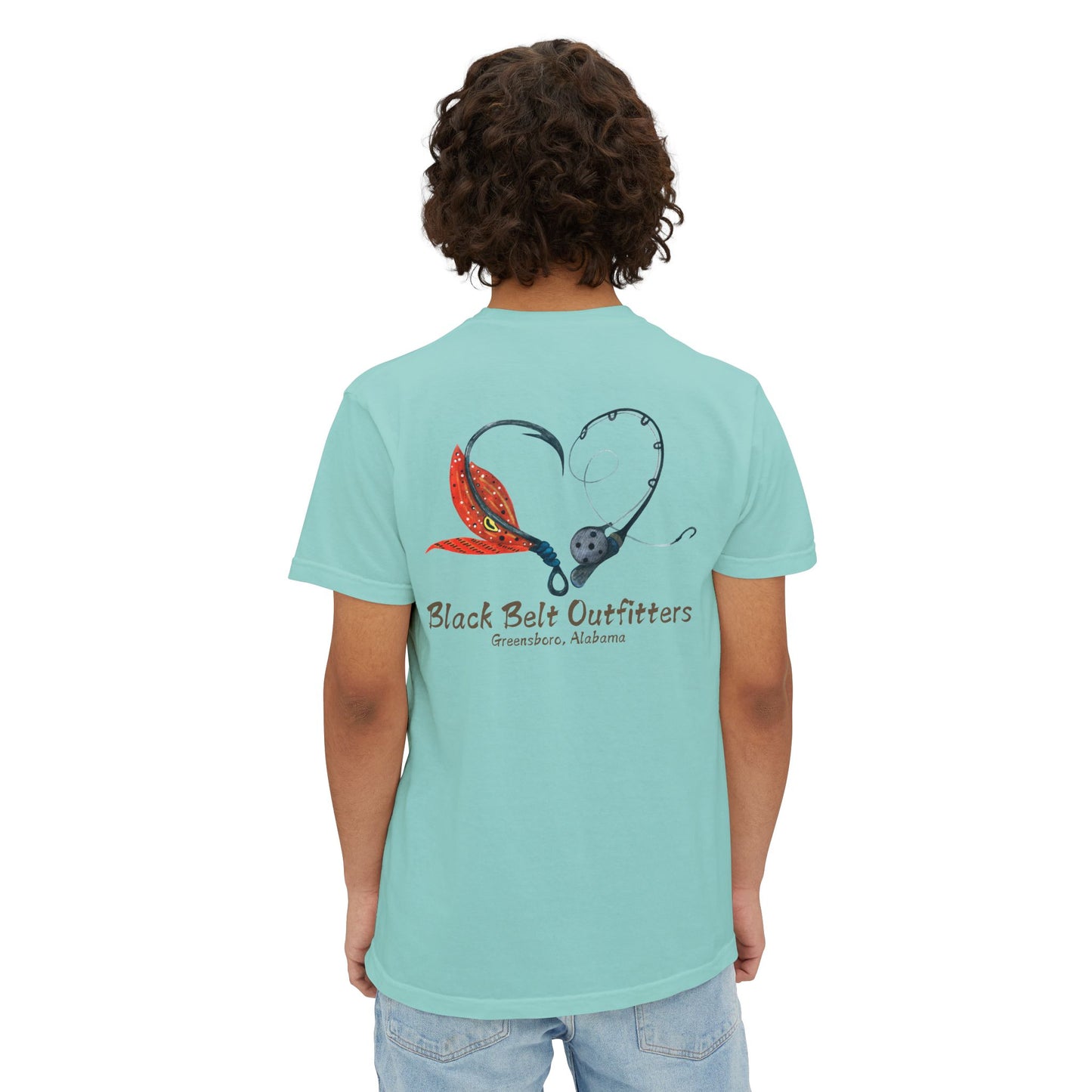 Black belt outfitters Fishing Poles Heart Unisex Garment-Dyed Pocket T-Shirt