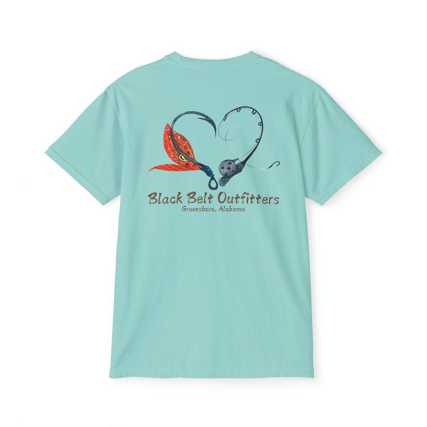Black belt outfitters Fishing Poles Heart Unisex Garment-Dyed Pocket T-Shirt