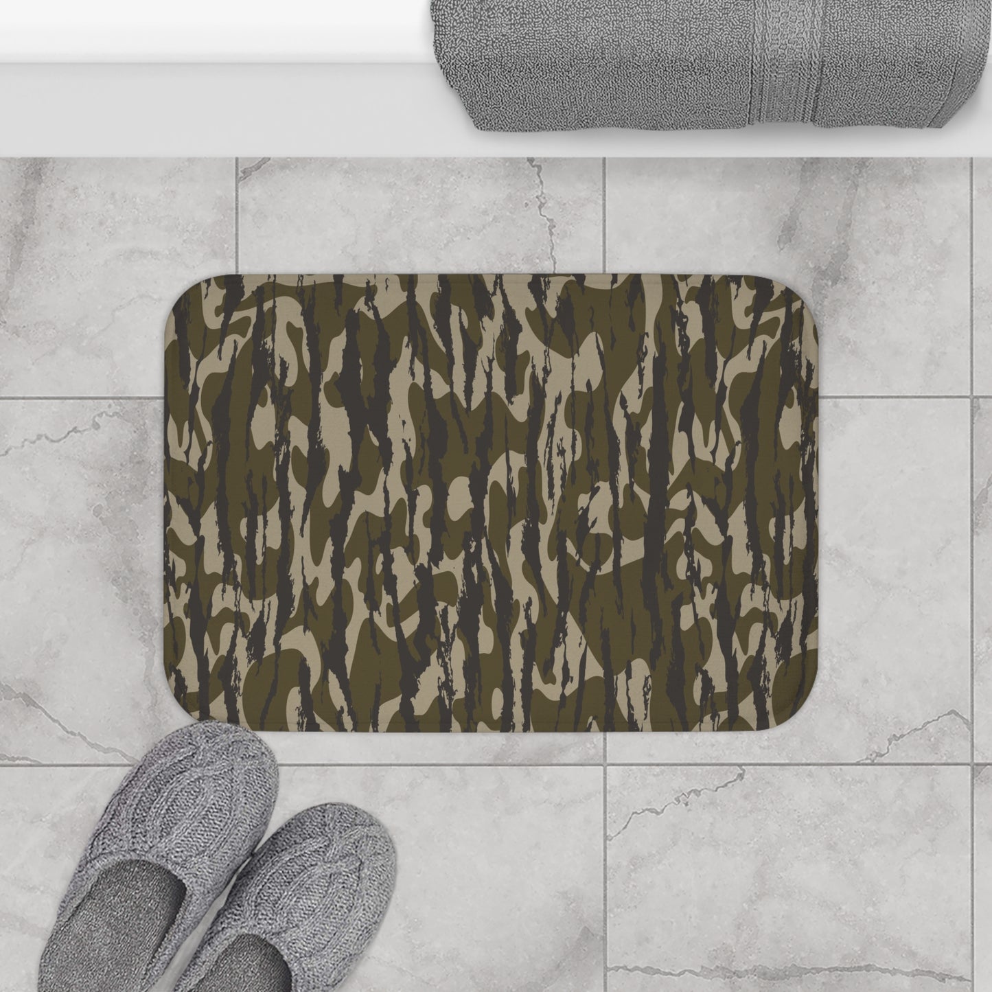 Bottomland Camo Bath Mat, Rug for Modern Bathroom Decor, Stylish Home Accessory, Gift for Military Enthusiasts, Nature-Inspired Design