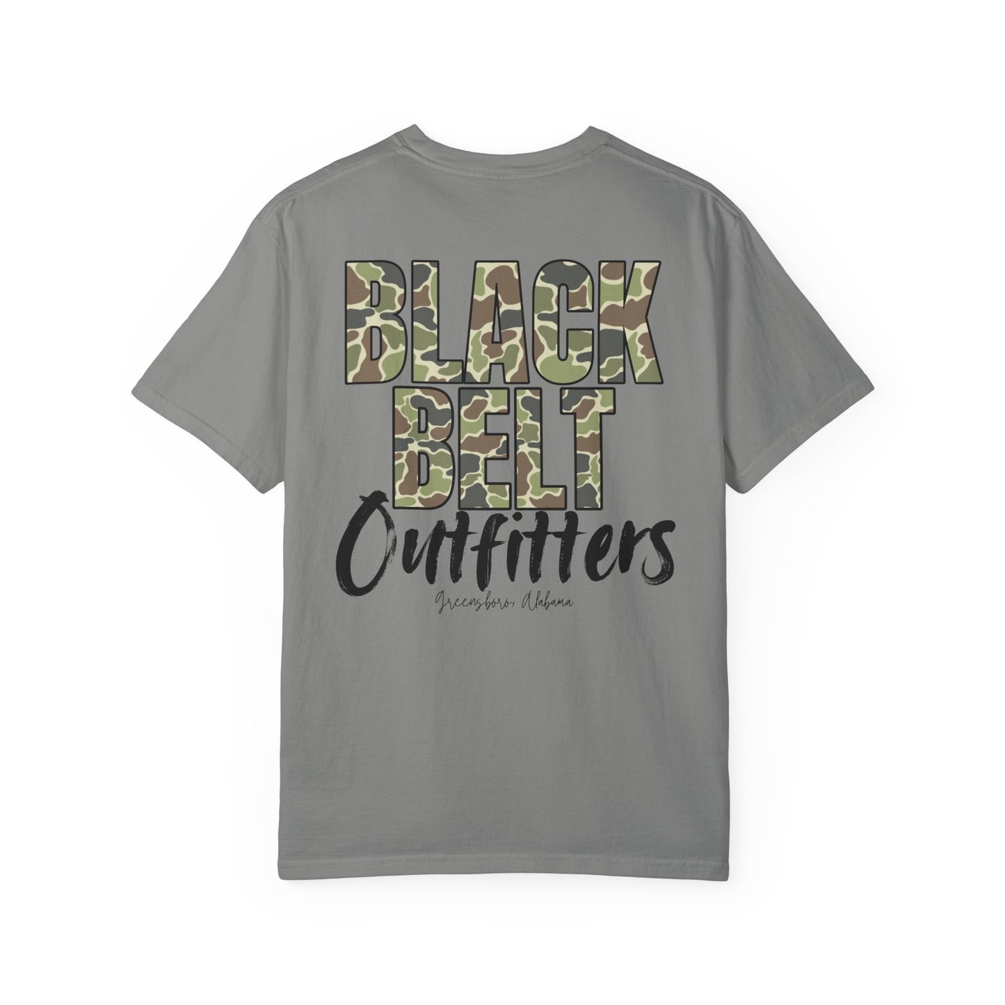 Black Belt Outfitters Camo Logo Unisex Garment-Dyed Pocket T-Shirt