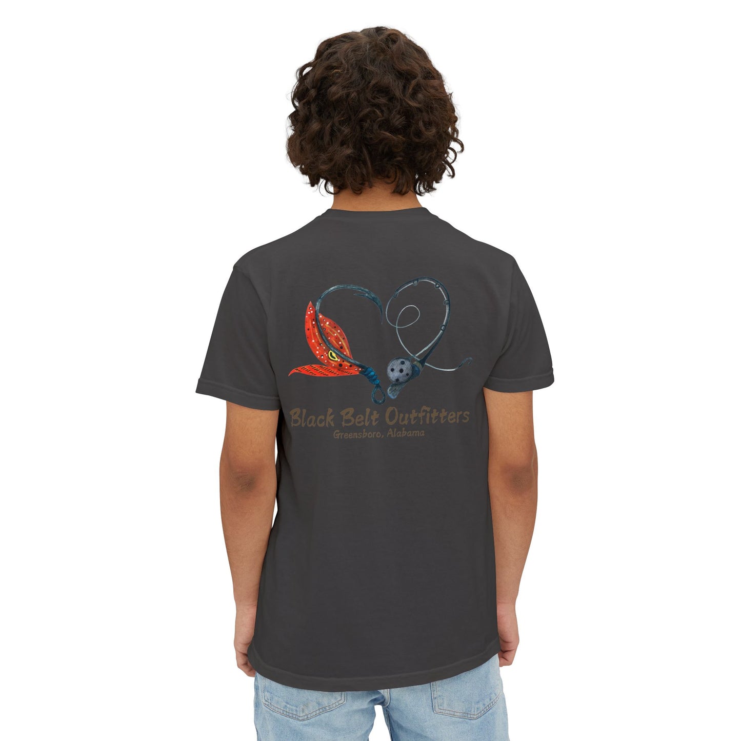 Black belt outfitters Fishing Poles Heart Unisex Garment-Dyed Pocket T-Shirt