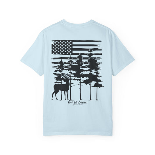 American Flag Whitetail  Unisex Garment-Dyed Pocket T-Shirt