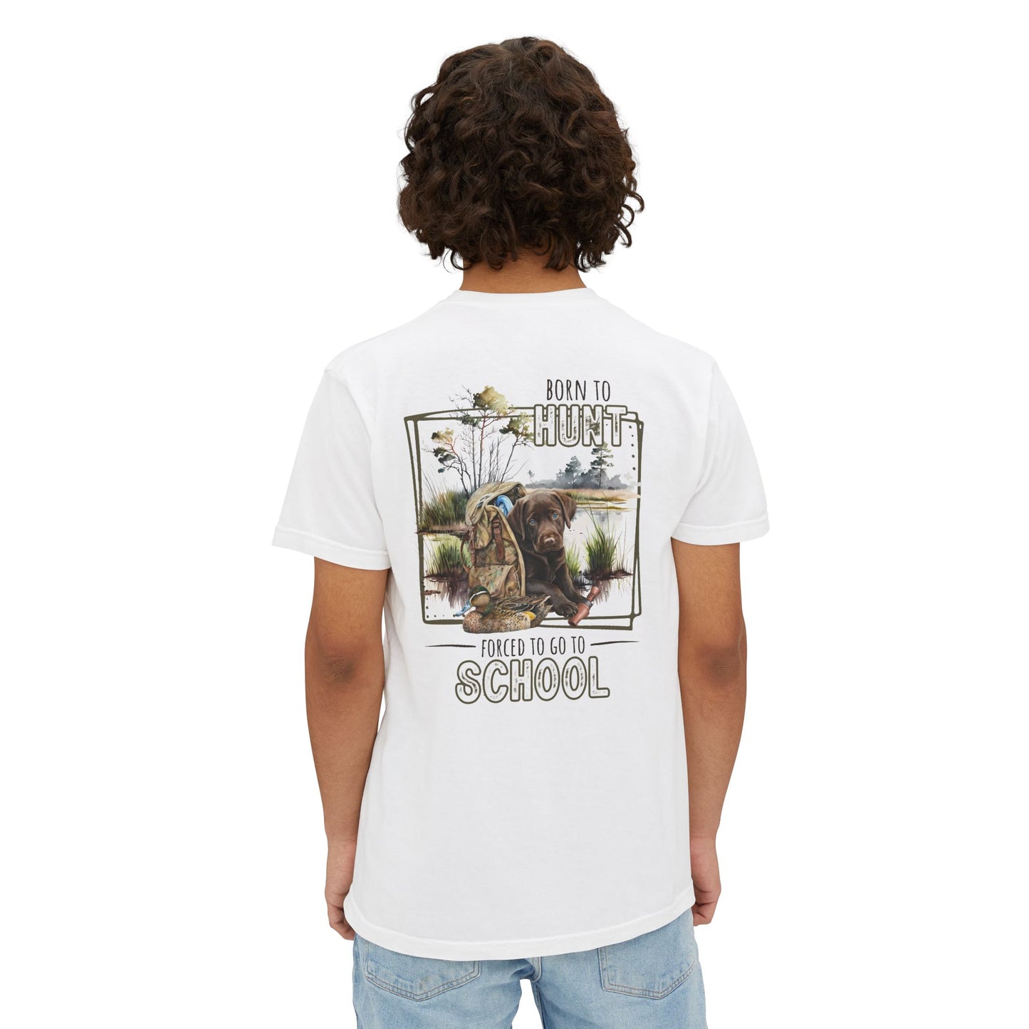 Black belt outfitters Born hunt forced school, southern guy design, ole boy , duck hunting dog, hunting Unisex Garment-Dyed Pocket T-Shirt
