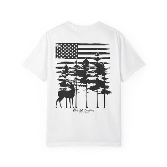 American Flag Whitetail  Unisex Garment-Dyed Pocket T-Shirt