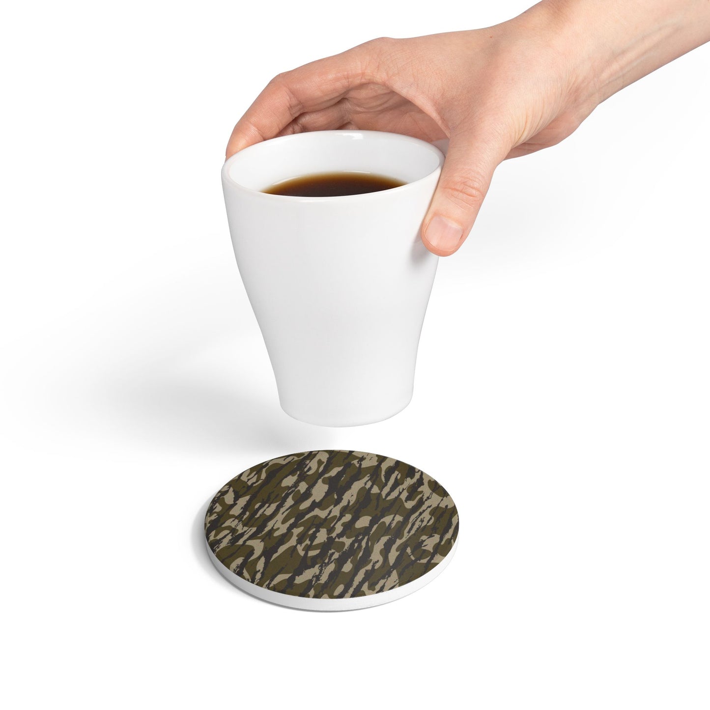 Bottomland Camo Ceramic Coaster Set, Eco-Friendly Drinkware, Rustic Home Decor, Perfect for Military Enthusiasts, Gift for Dad