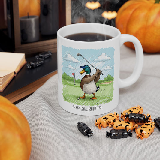 Golf Lover's Golfing Duck Ceramic Mug, Perfect Gift for Golfers, Funny Coffee Cup, Golfing Themed Mug, 11oz and 15oz Sizes