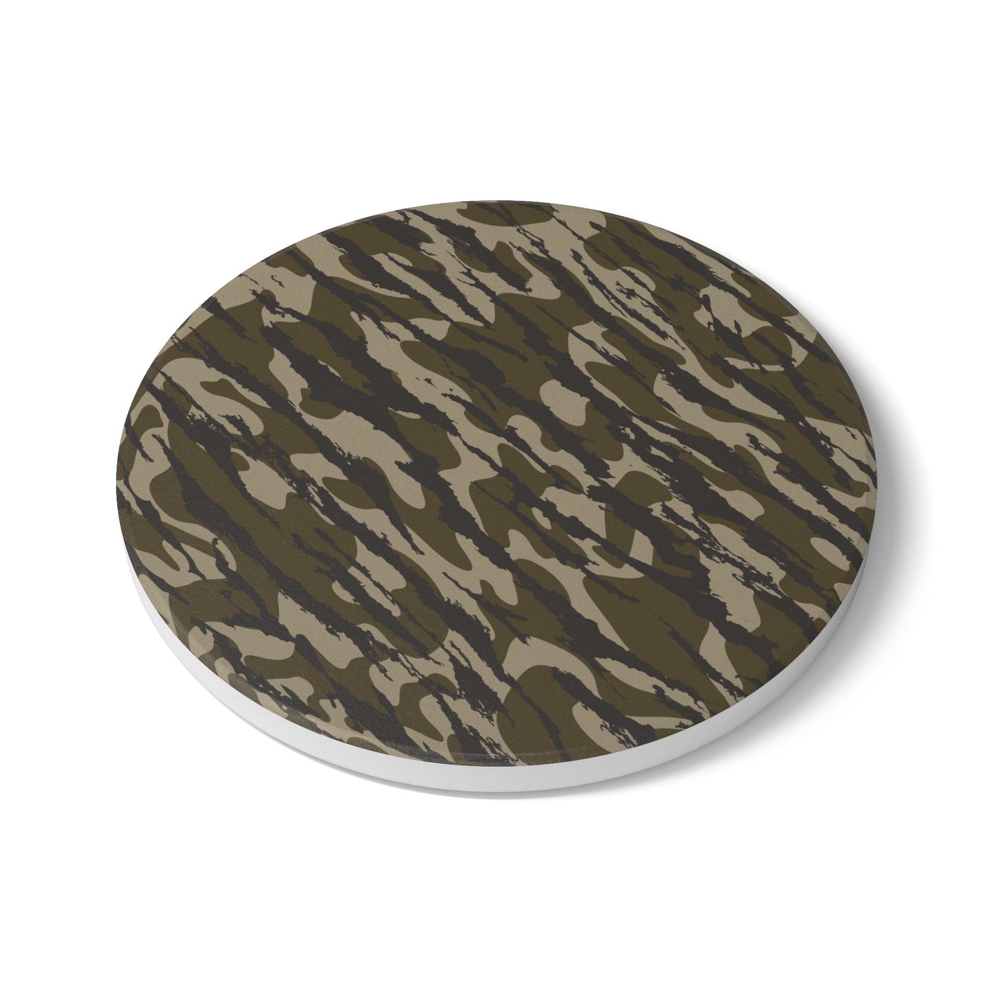 Bottomland Camo Ceramic Coaster Set, Eco-Friendly Drinkware, Rustic Home Decor, Perfect for Military Enthusiasts, Gift for Dad