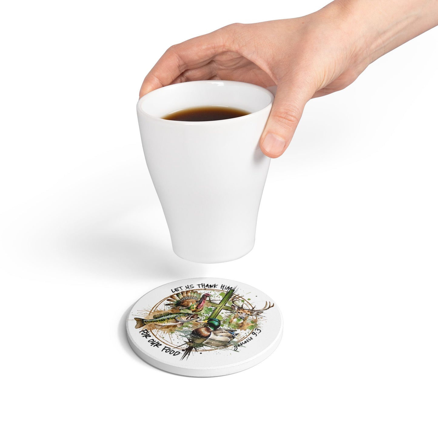 Wildlife Let Us Thank Him for Our Food Ceramic Coaster, Nature Lover Gift, Rustic Home Decor, Thanksgiving Tableware, Outdoor Enthusiast