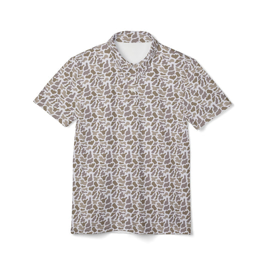 Grey Camo Unisex Polo Shirt, Casual Wear, Outdoor Adventures, Gift for Him, Summer Look