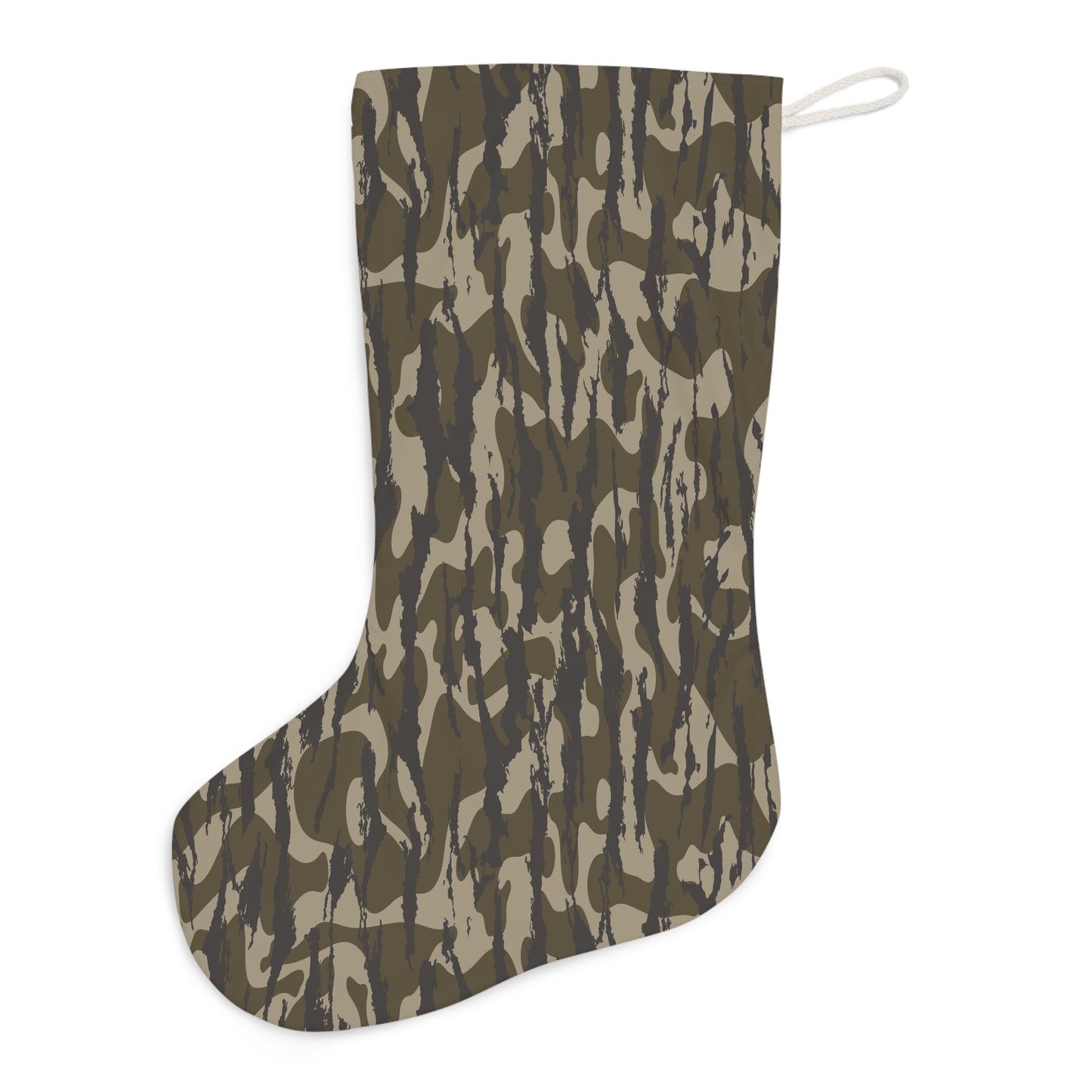 Bottomland Camo Santa Stocking, Festive Holiday Decoration, Unique Christmas Stocking, Military Style Stocking for Gifts, Eco-Friendly Decor