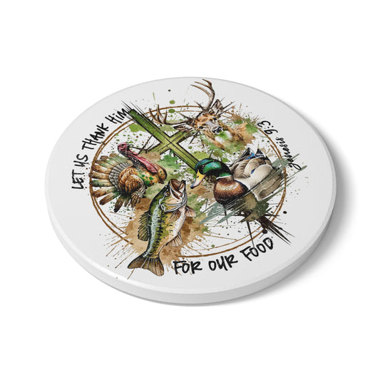 Wildlife Let Us Thank Him for Our Food Ceramic Coaster, Nature Lover Gift, Rustic Home Decor, Thanksgiving Tableware, Outdoor Enthusiast