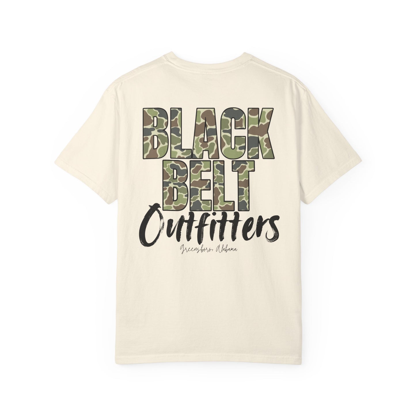Black Belt Outfitters Camo Logo Unisex Garment-Dyed Pocket T-Shirt