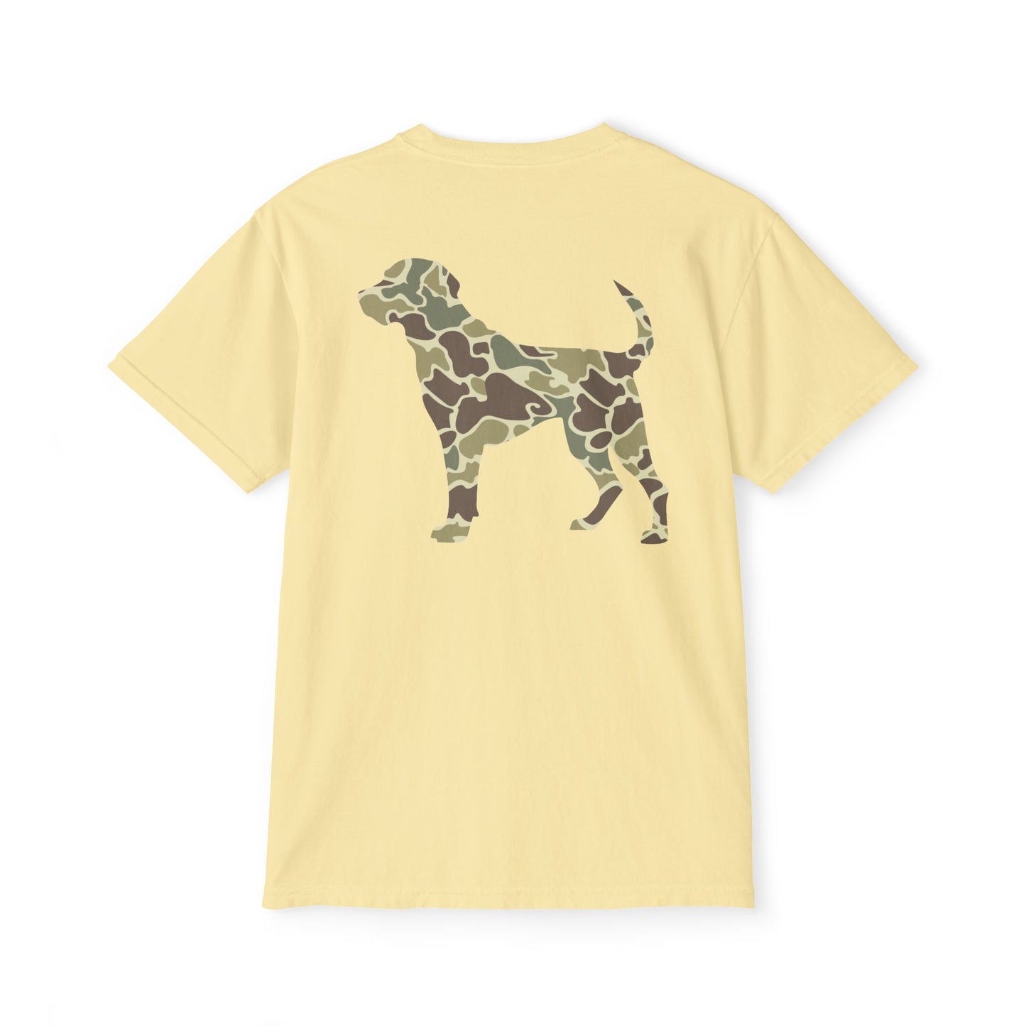 Black belt outfitters hunting dog , old camo, Custom design , Raise them outdoors , Duck hunting , ducks Unisex Garment-Dyed Pocket T-Shirt