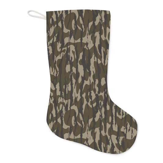 Bottomland Camo Santa Stocking, Festive Holiday Decoration, Unique Christmas Stocking, Military Style Stocking for Gifts, Eco-Friendly Decor