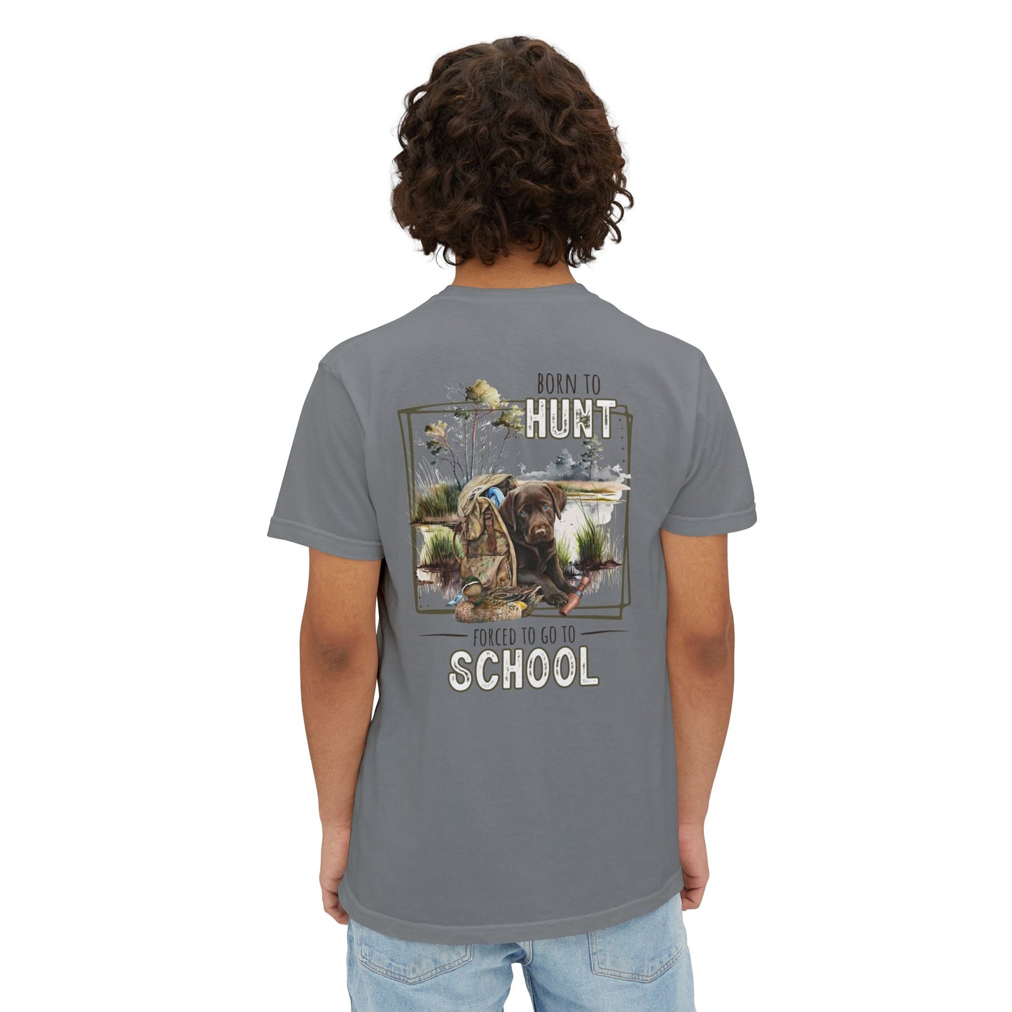 Black belt outfitters Born hunt forced school, southern guy design, ole boy , duck hunting dog, hunting Unisex Garment-Dyed Pocket T-Shirt