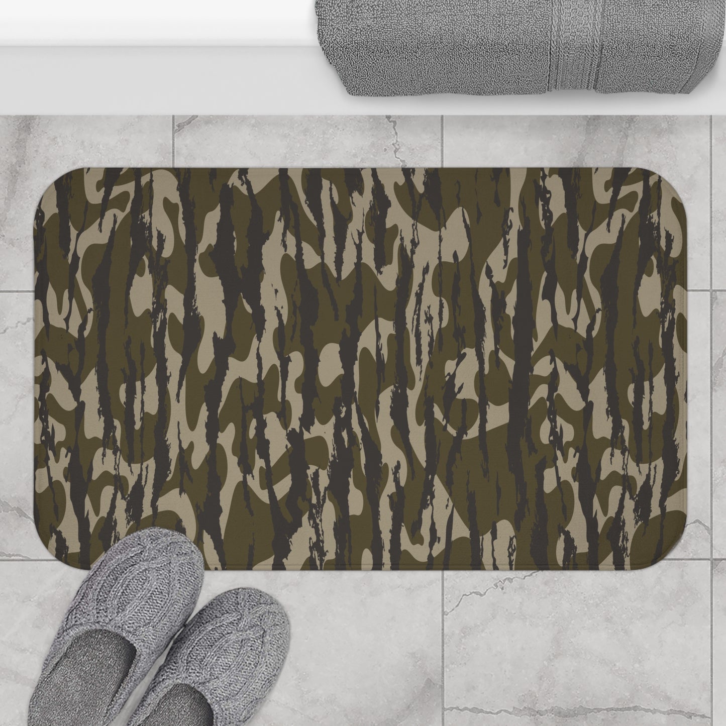 Bottomland Camo Bath Mat, Rug for Modern Bathroom Decor, Stylish Home Accessory, Gift for Military Enthusiasts, Nature-Inspired Design