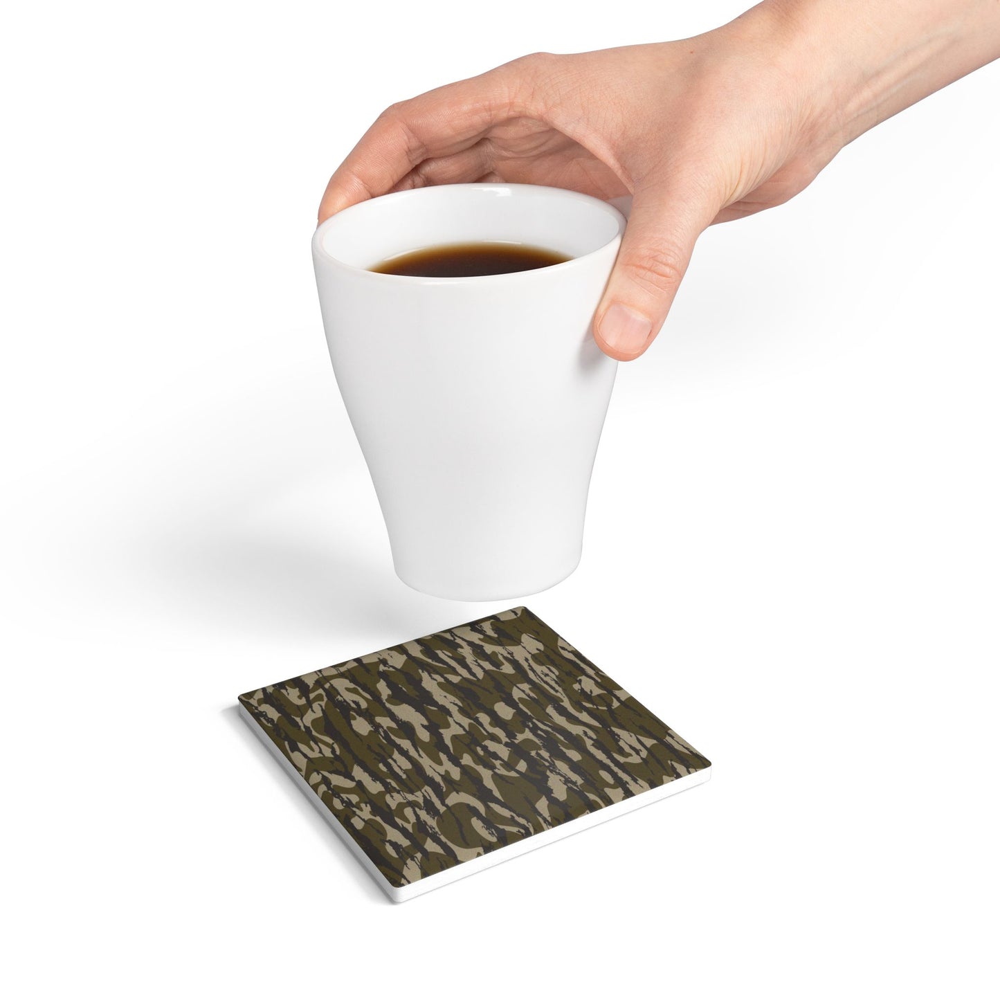 Bottomland Camo Ceramic Coaster Set, Eco-Friendly Drinkware, Rustic Home Decor, Perfect for Military Enthusiasts, Gift for Dad